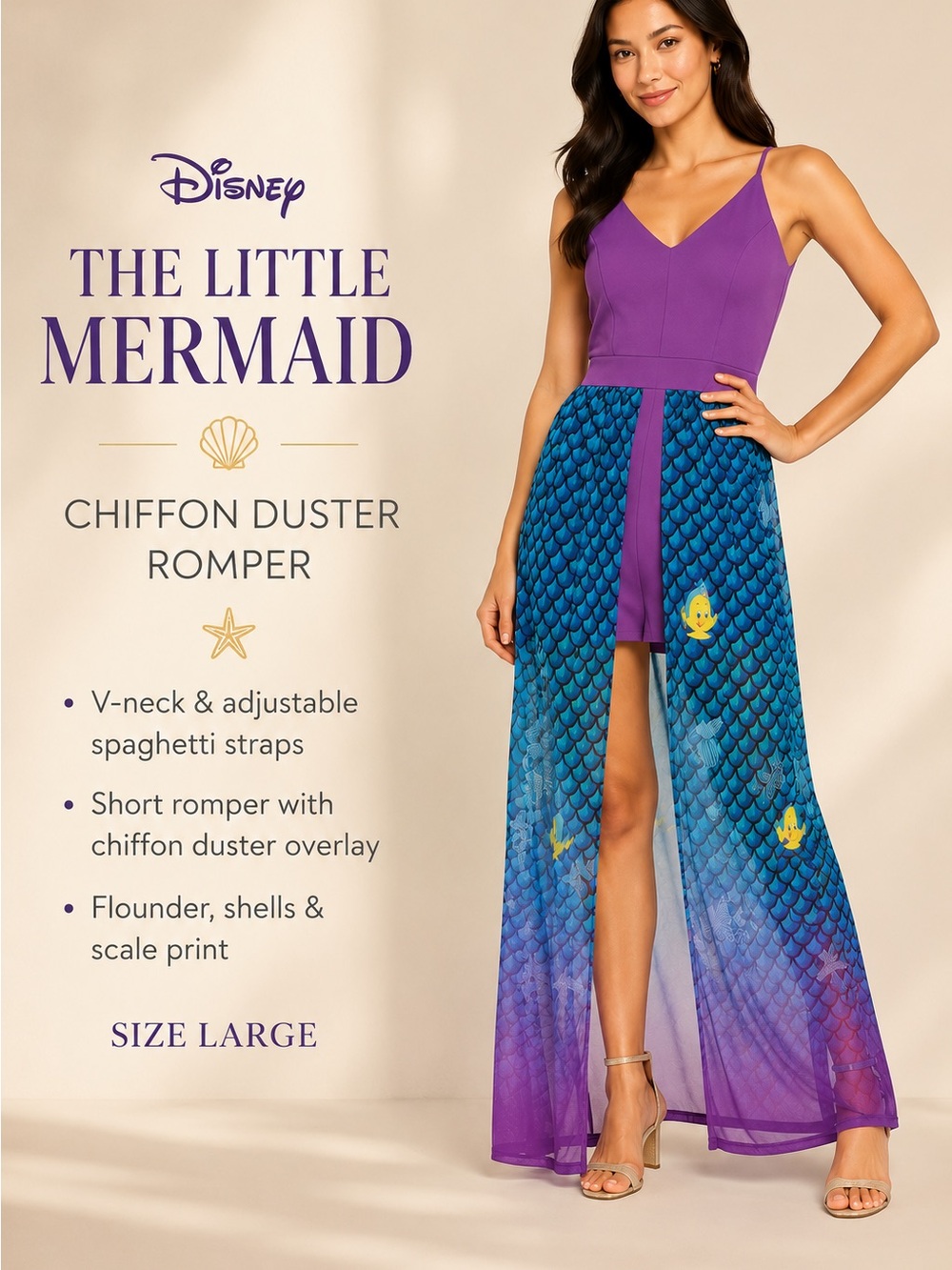 Disney Princess The Little Mermaid Ariel Chiffon Duster Romper NWT Size L
